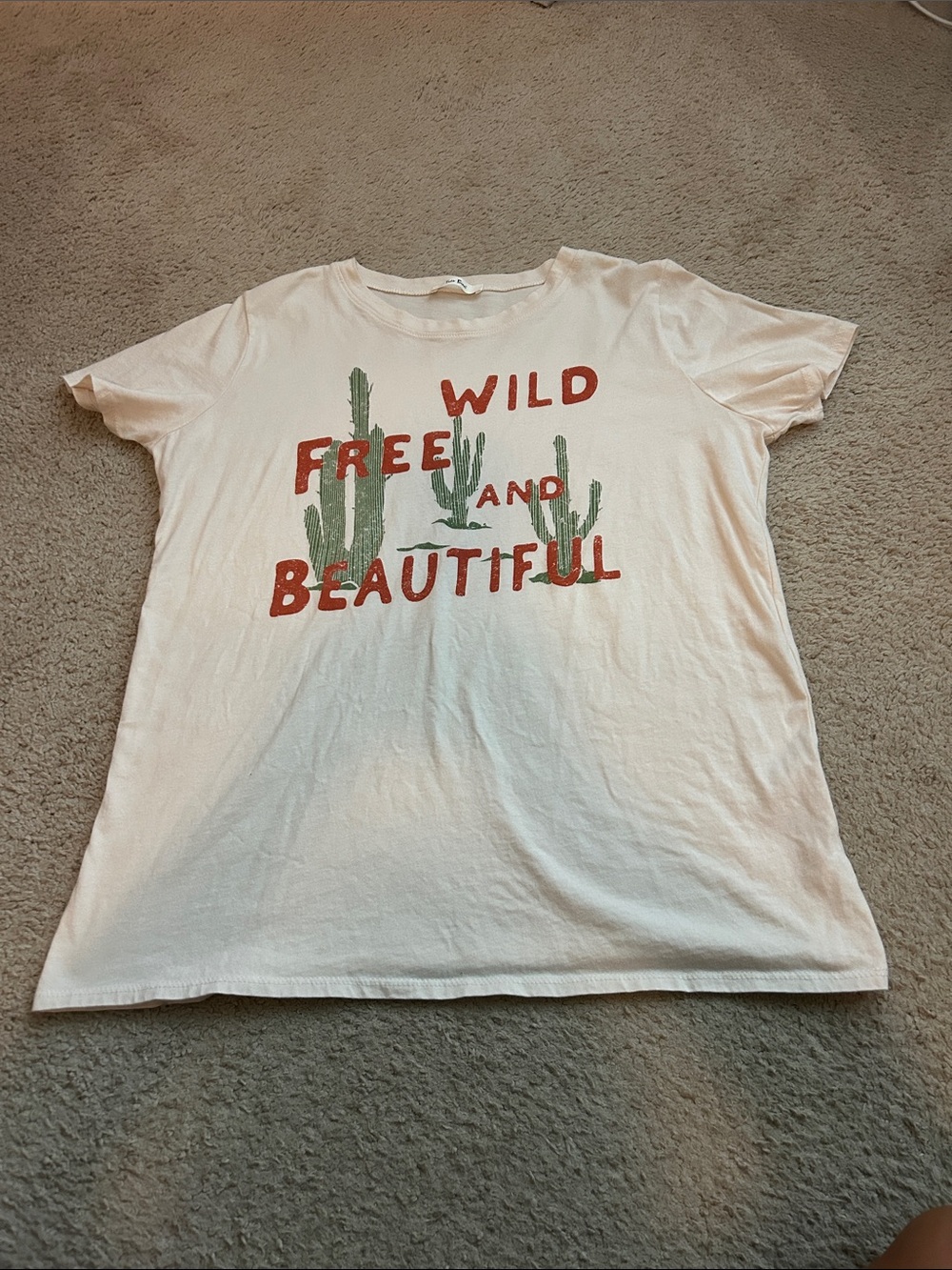 Tres Bien White Graphic Tee with Red Text and Green Cactus